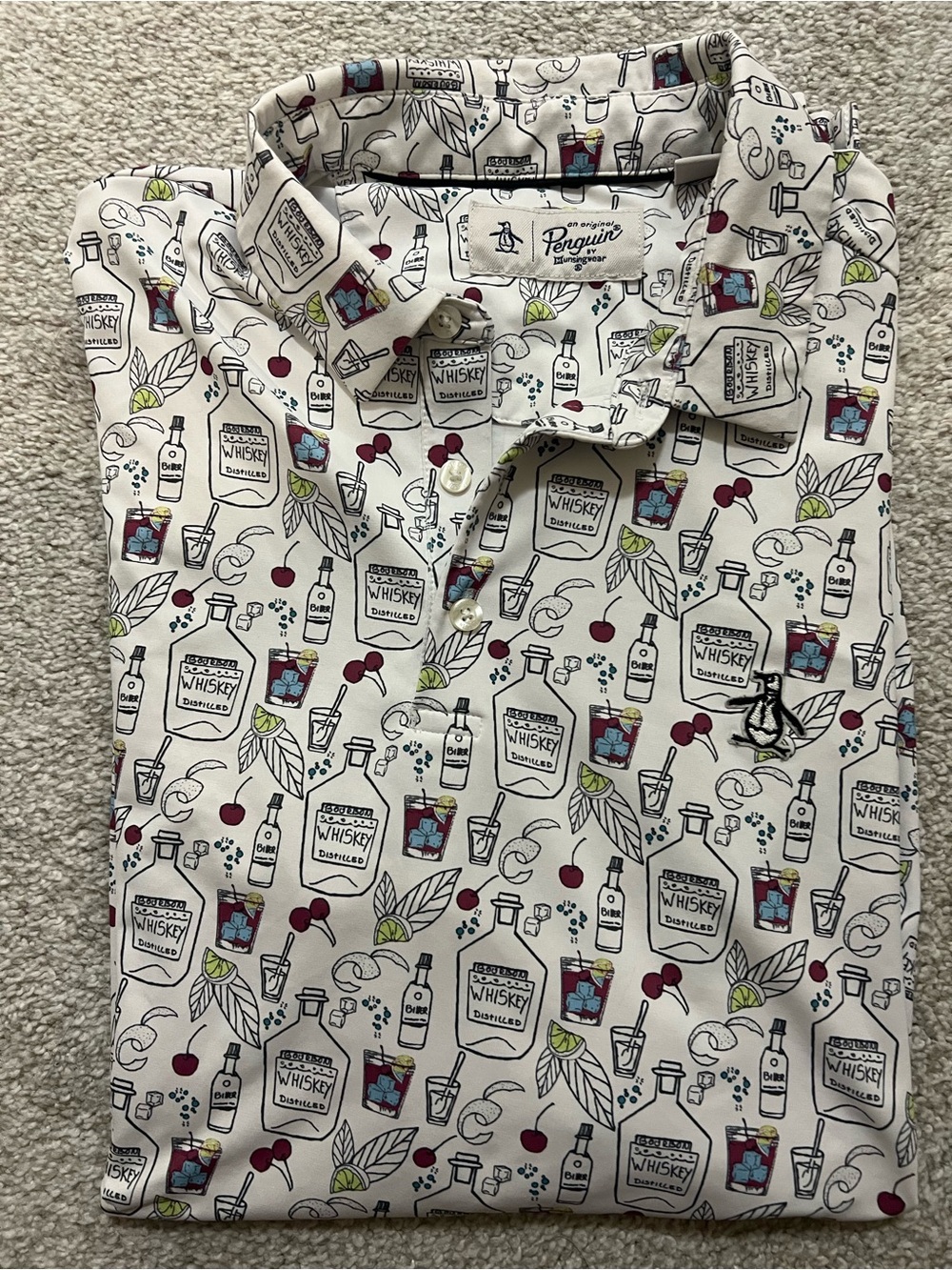 Original Penguin White Polo with Whiskey & Cherry Print